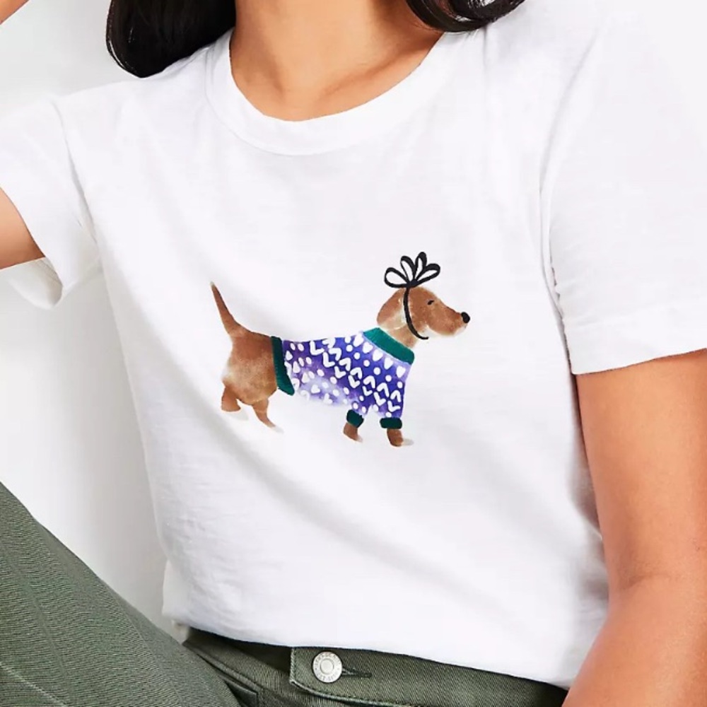 LOFT White T-Shirt with Dachshund Print